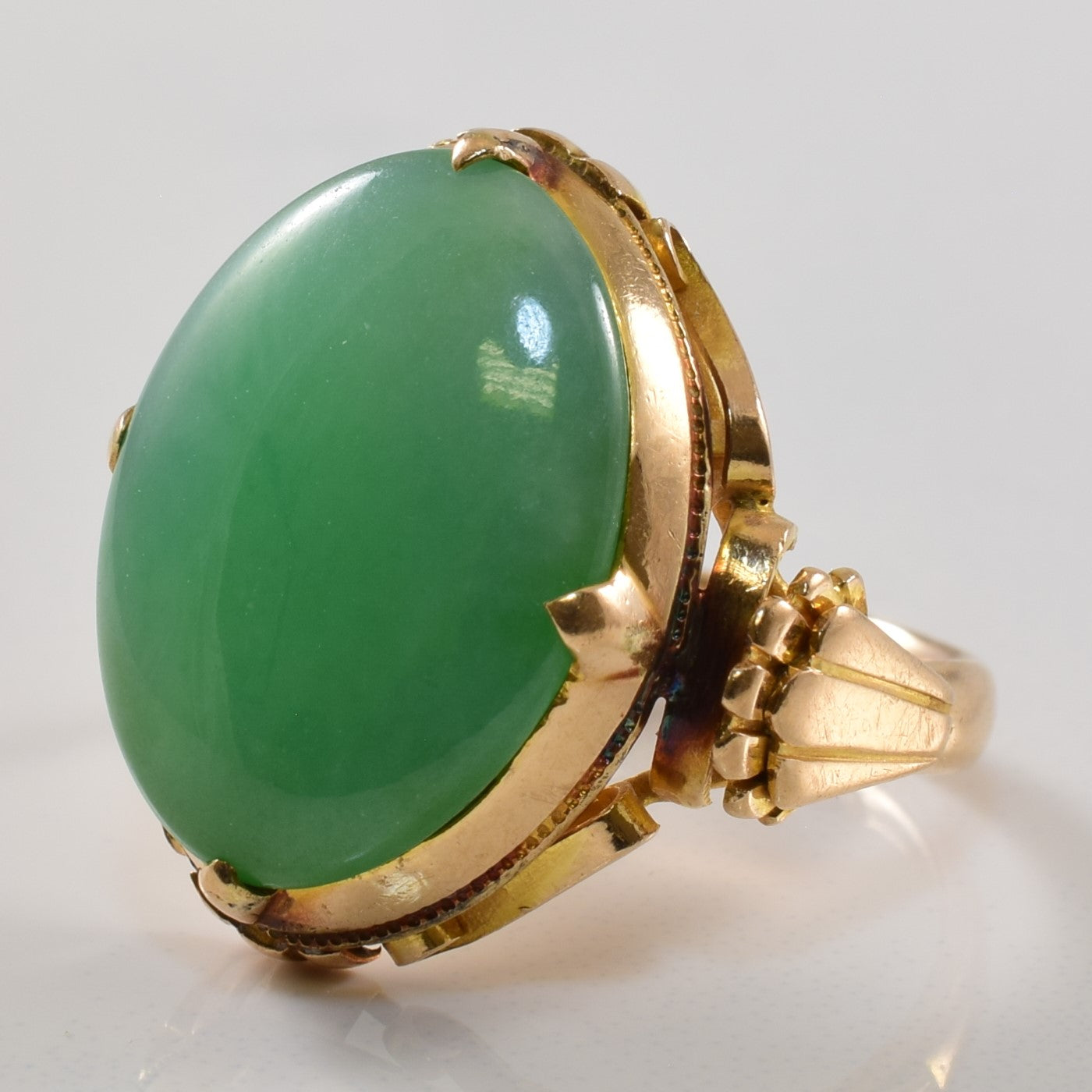 Mid Century Jadeite Cabochon Ring | 6.00ct | SZ 4.5 |