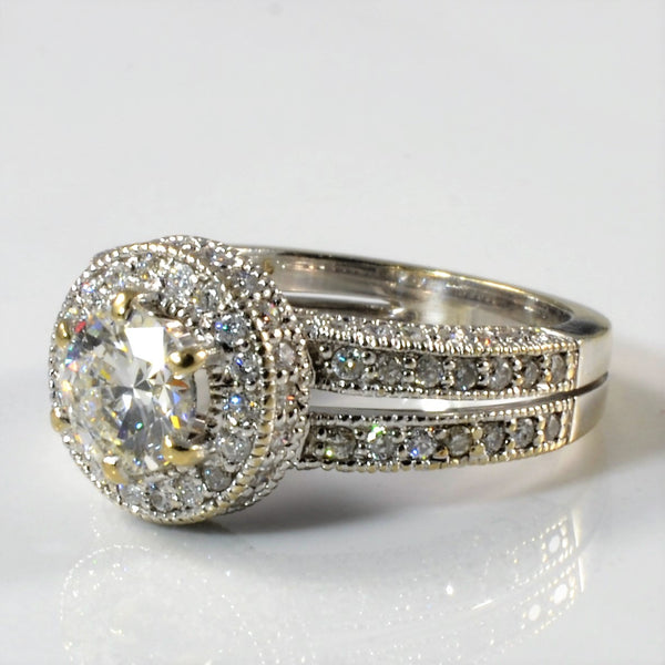 Basal Diamond' Split Shank Halo Diamond Engagement Ring | 1.78ctw | SZ 6.5 |