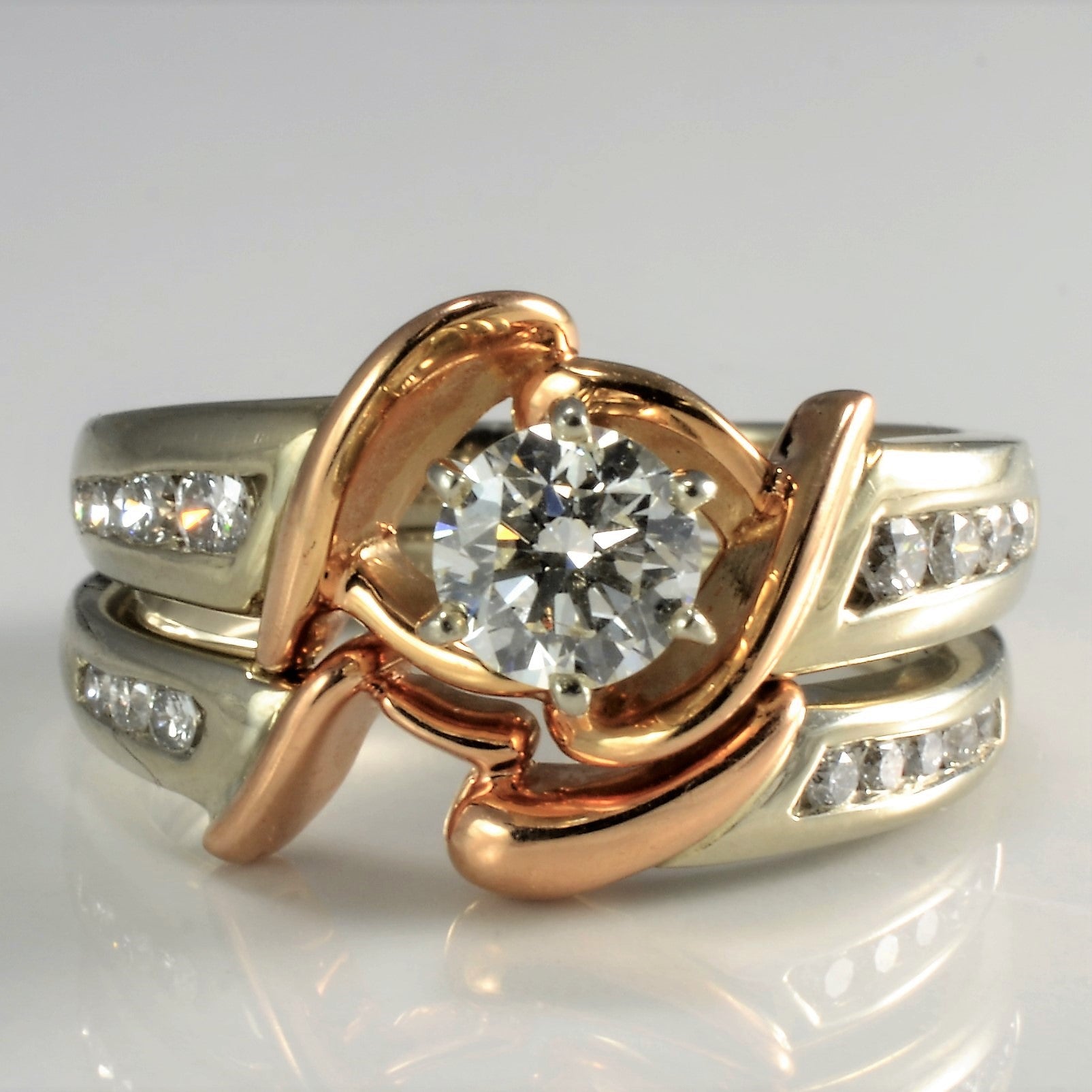 Two Tone Offset Diamond Wedding Ring Set | 0.79 ct, SZ 6.75 |