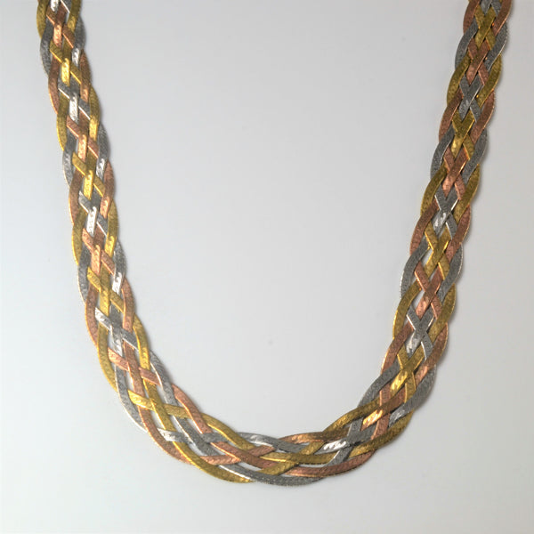 Tri Tone Braided Herringbone Necklace | 16