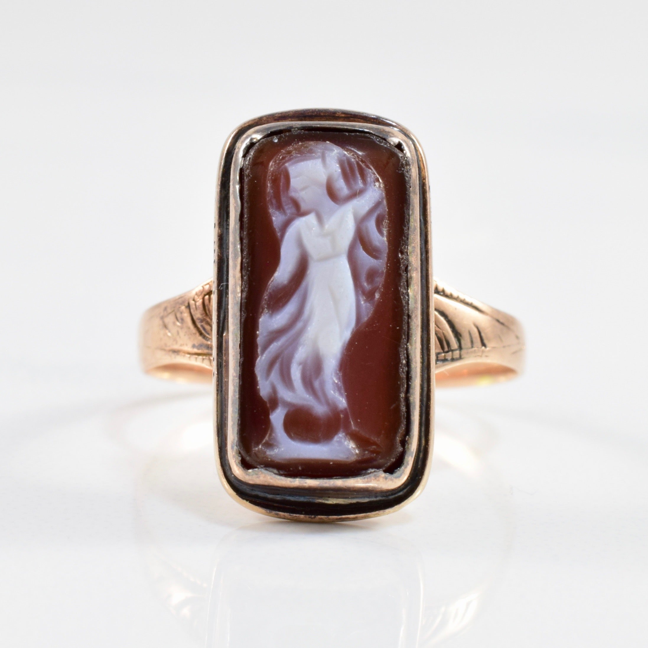 Victorian Era Onyx Cameo Ring | 2.00ct | SZ 5.25 |