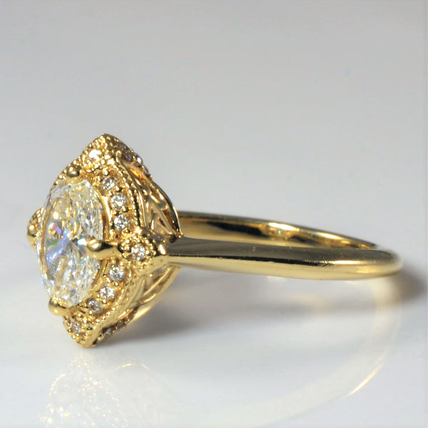 Milgrain Halo Oval Diamond Engagement Ring | 0.85ctw | SZ 6 |