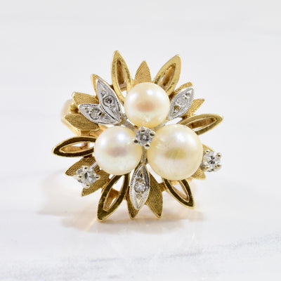 Pearl and Diamond Floral Ring | 0.08 ctw SZ 5.5 |