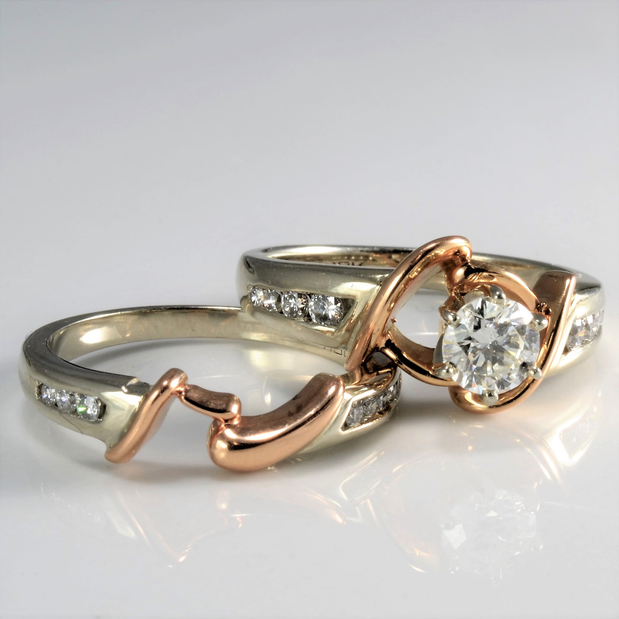 Two Tone Offset Diamond Wedding Ring Set | 0.79 ct, SZ 6.75 |