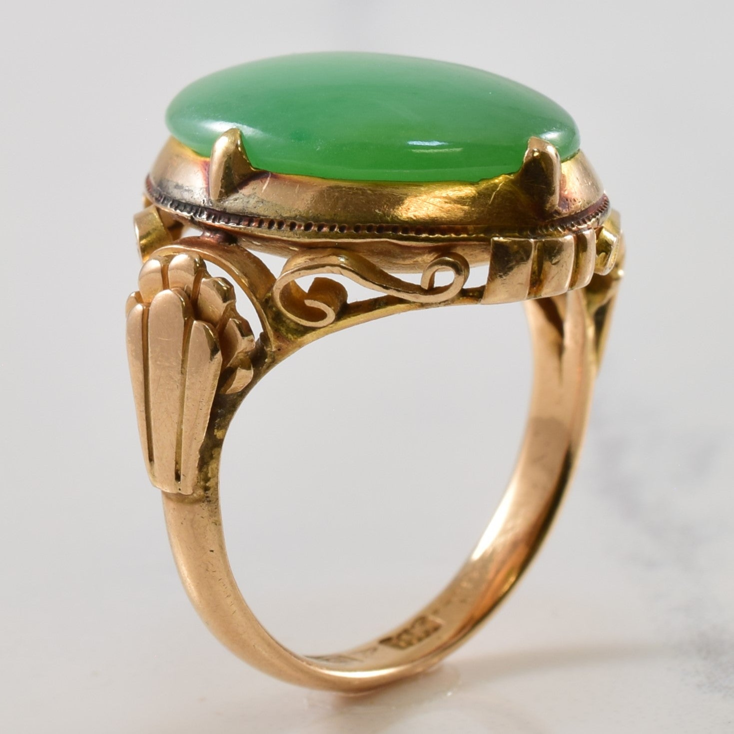 Mid Century Jadeite Cabochon Ring | 6.00ct | SZ 4.5 |