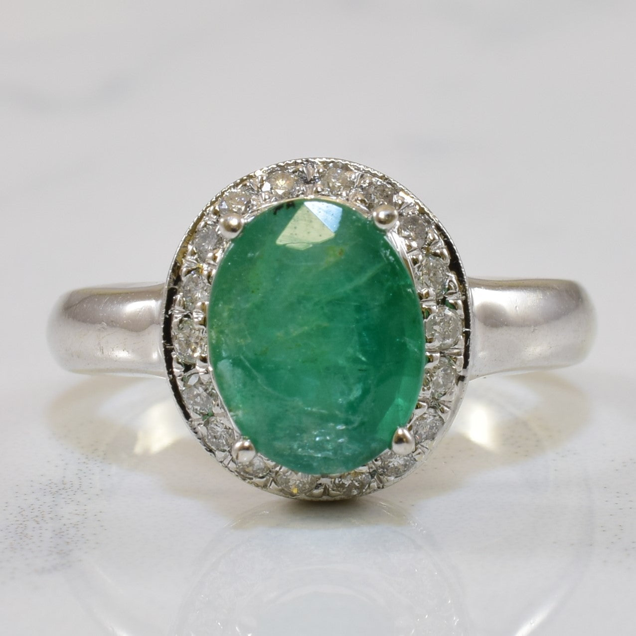 Emerald & Diamond Halo Engagement Ring | 1.60ct, 0.18ctw | SZ 5.5 |