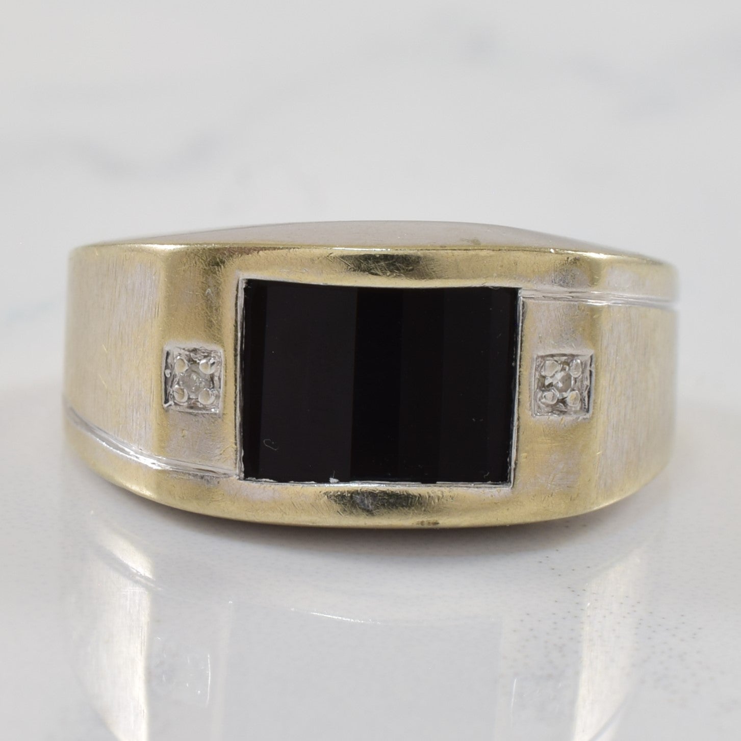 Onyx & Diamond Flat Edge Ring | 2.20ct, 0.01ctw | SZ 6.25 |