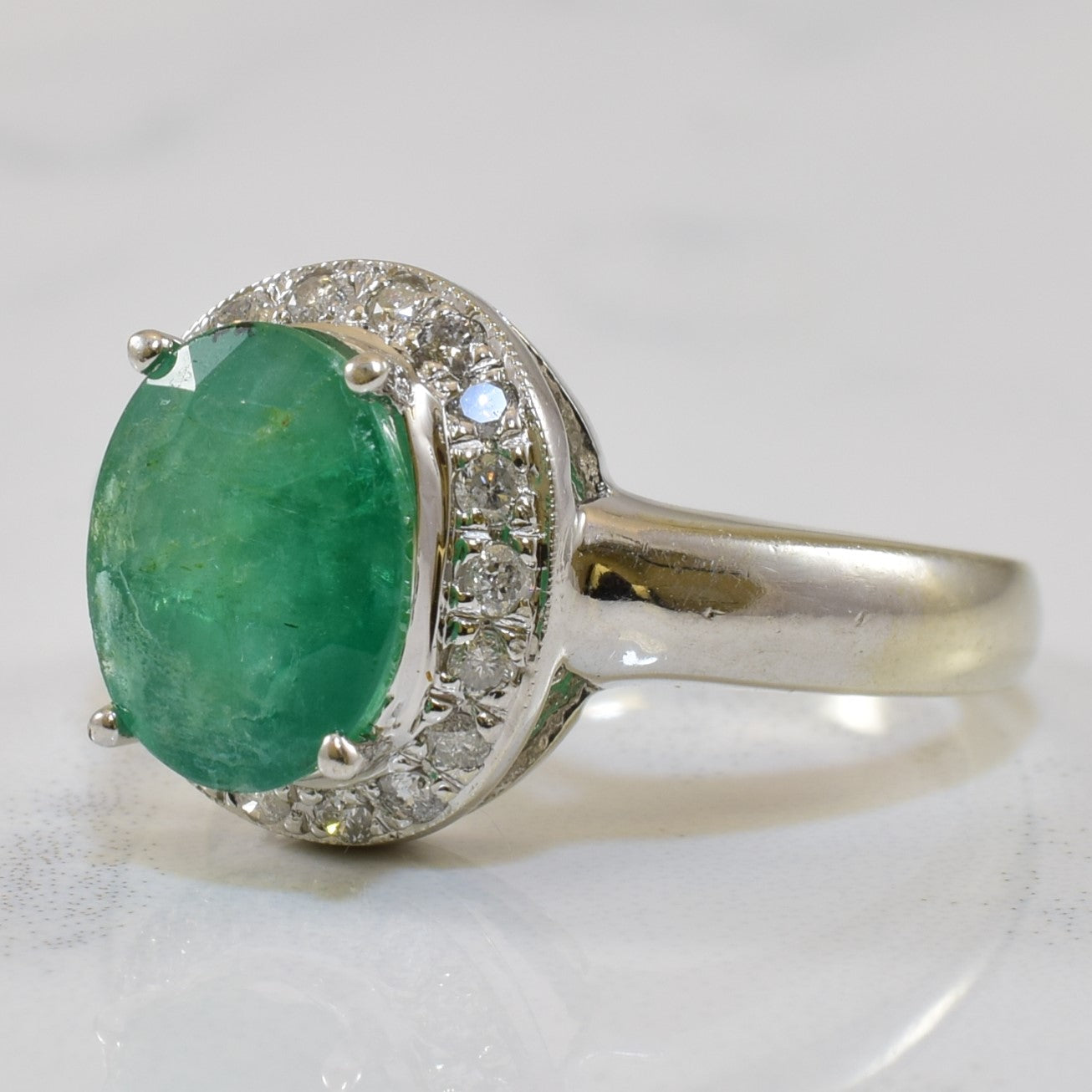 Emerald & Diamond Halo Engagement Ring | 1.60ct, 0.18ctw | SZ 5.5 |