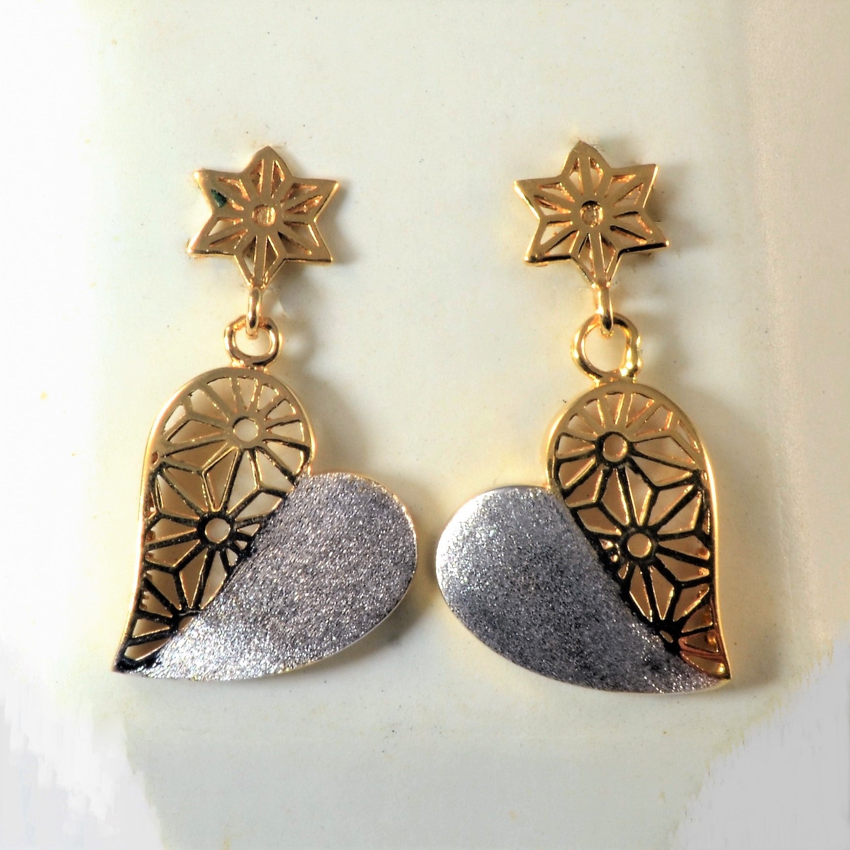 Two Tone Gold Heart & Star Earrings |