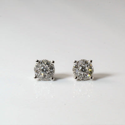 Cluster Set Diamond Sterling Silver Stud Earrings | 0.50ctw |