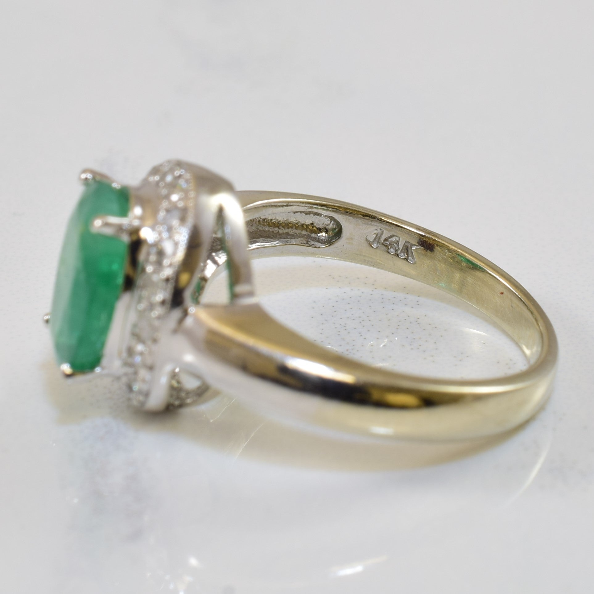 Emerald & Diamond Halo Engagement Ring | 1.60ct, 0.18ctw | SZ 5.5 |
