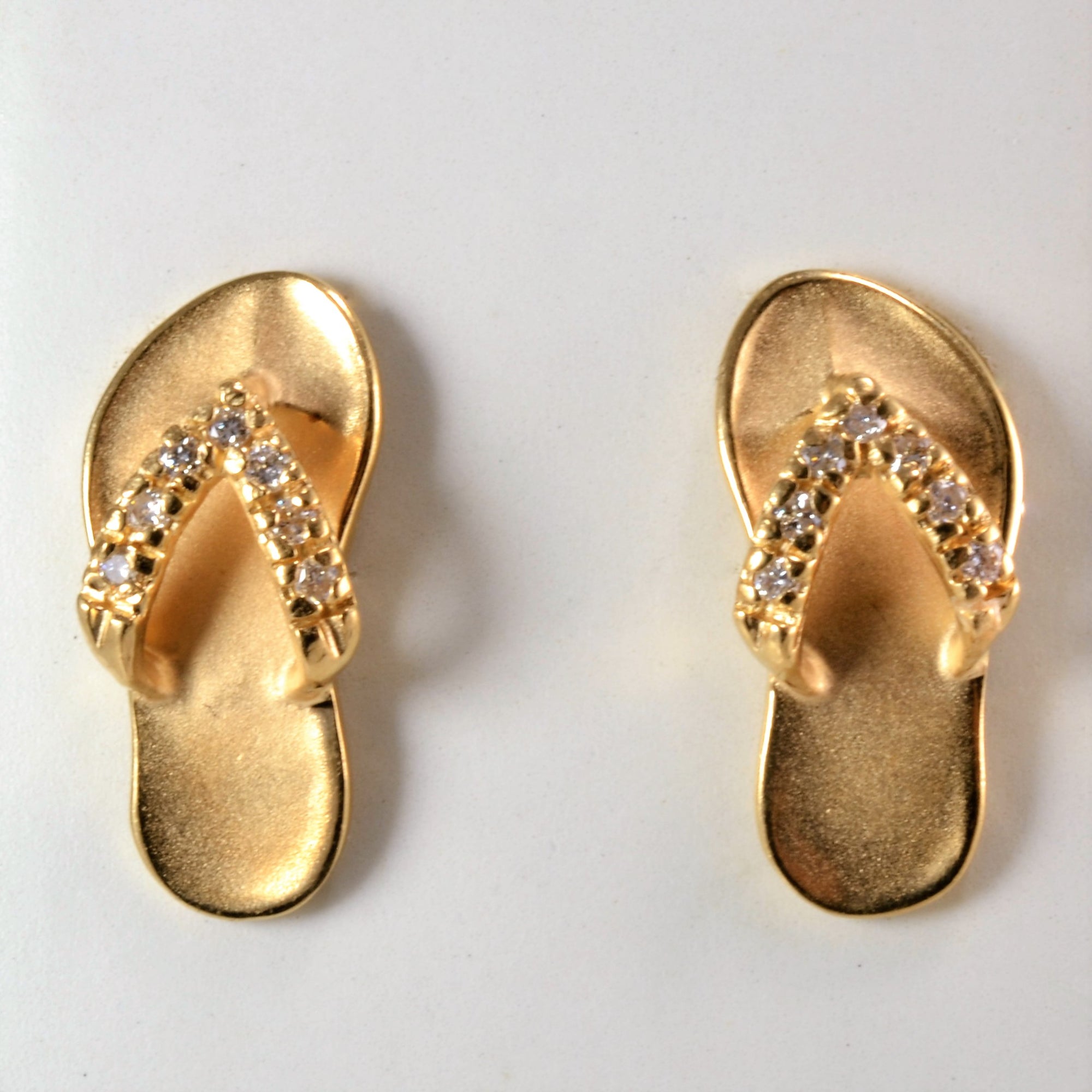 Yellow Gold Diamond Slipper Ring & Matching Earrings | 0.21 ctw, SZ 6.75 |