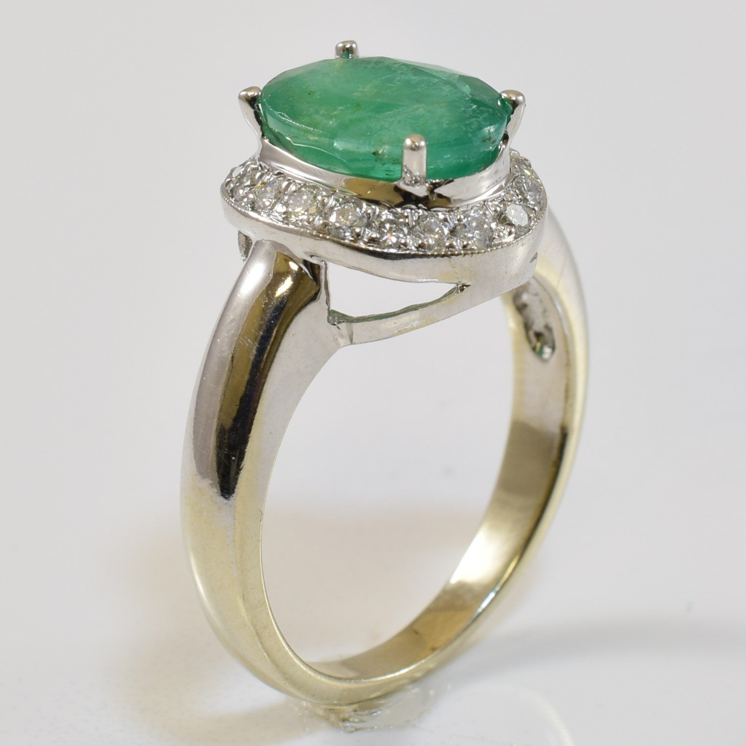 Emerald & Diamond Halo Engagement Ring | 1.60ct, 0.18ctw | SZ 5.5 |