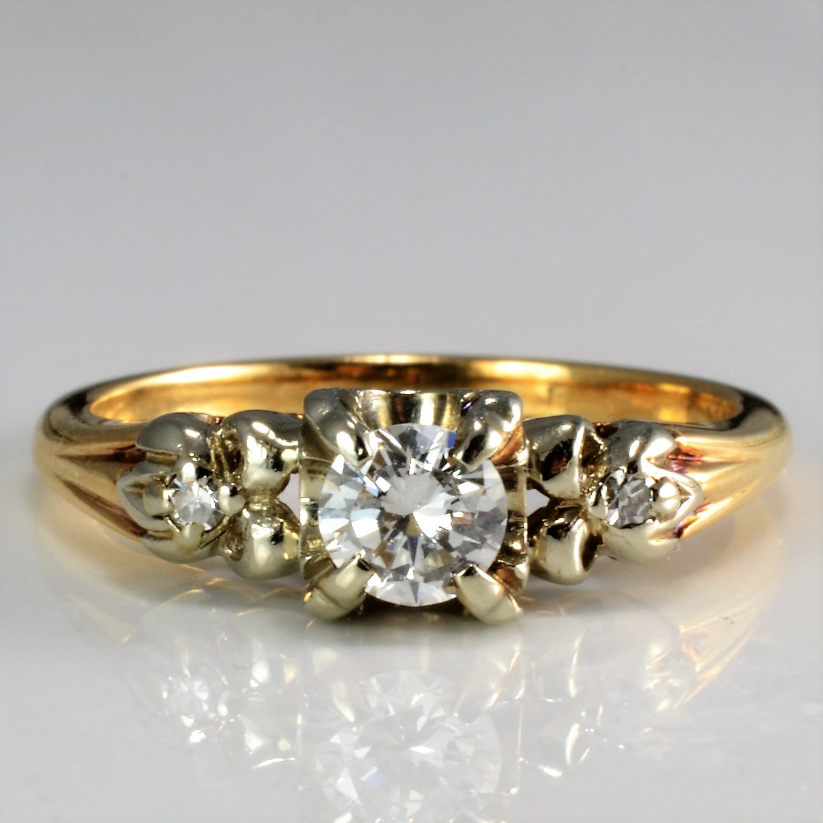 Retro Three Stone Diamond Engagement Ring | 0.28 ctw, SZ 4.75 |