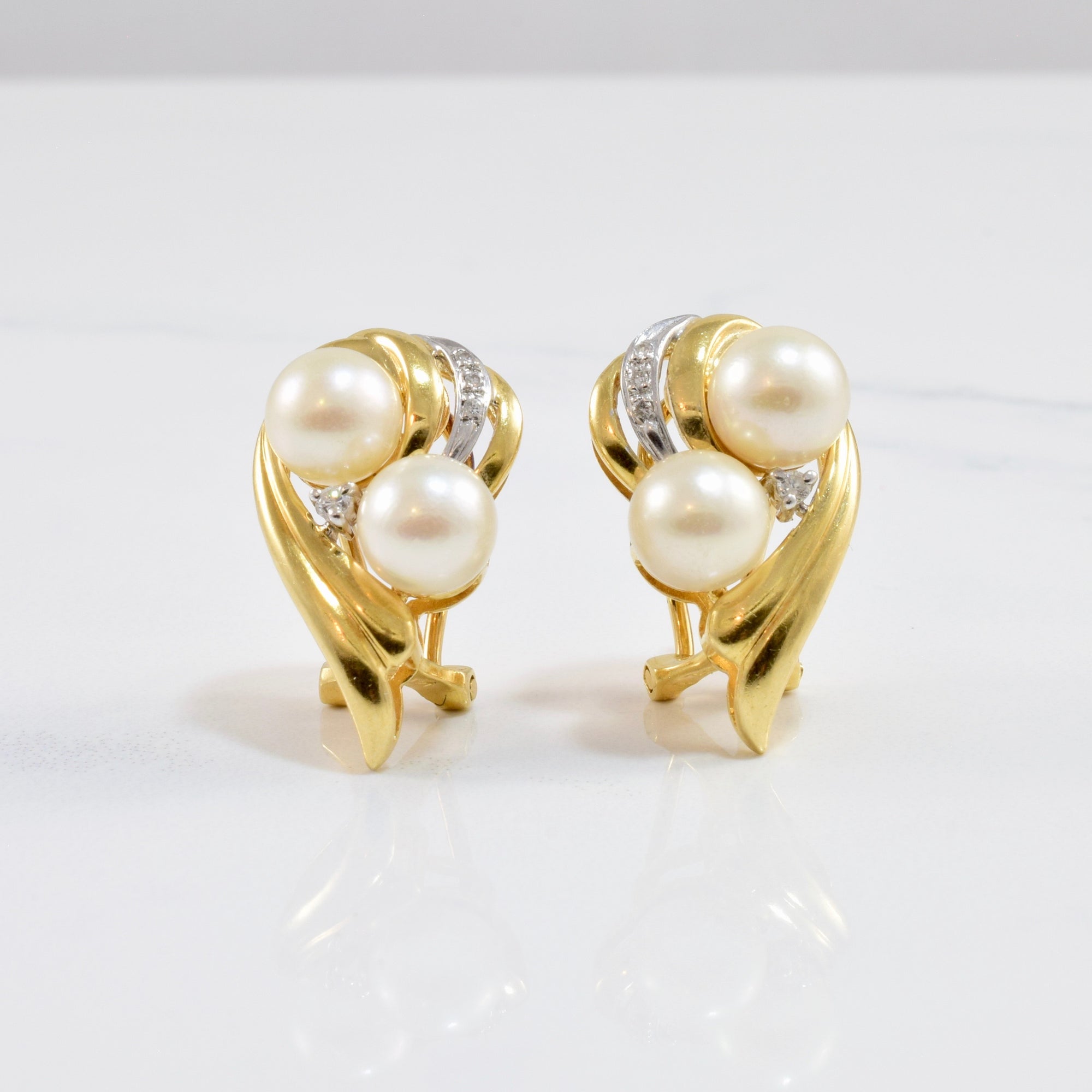 Pearl and Diamond Drop Stud Earring | 0.06 ctw |
