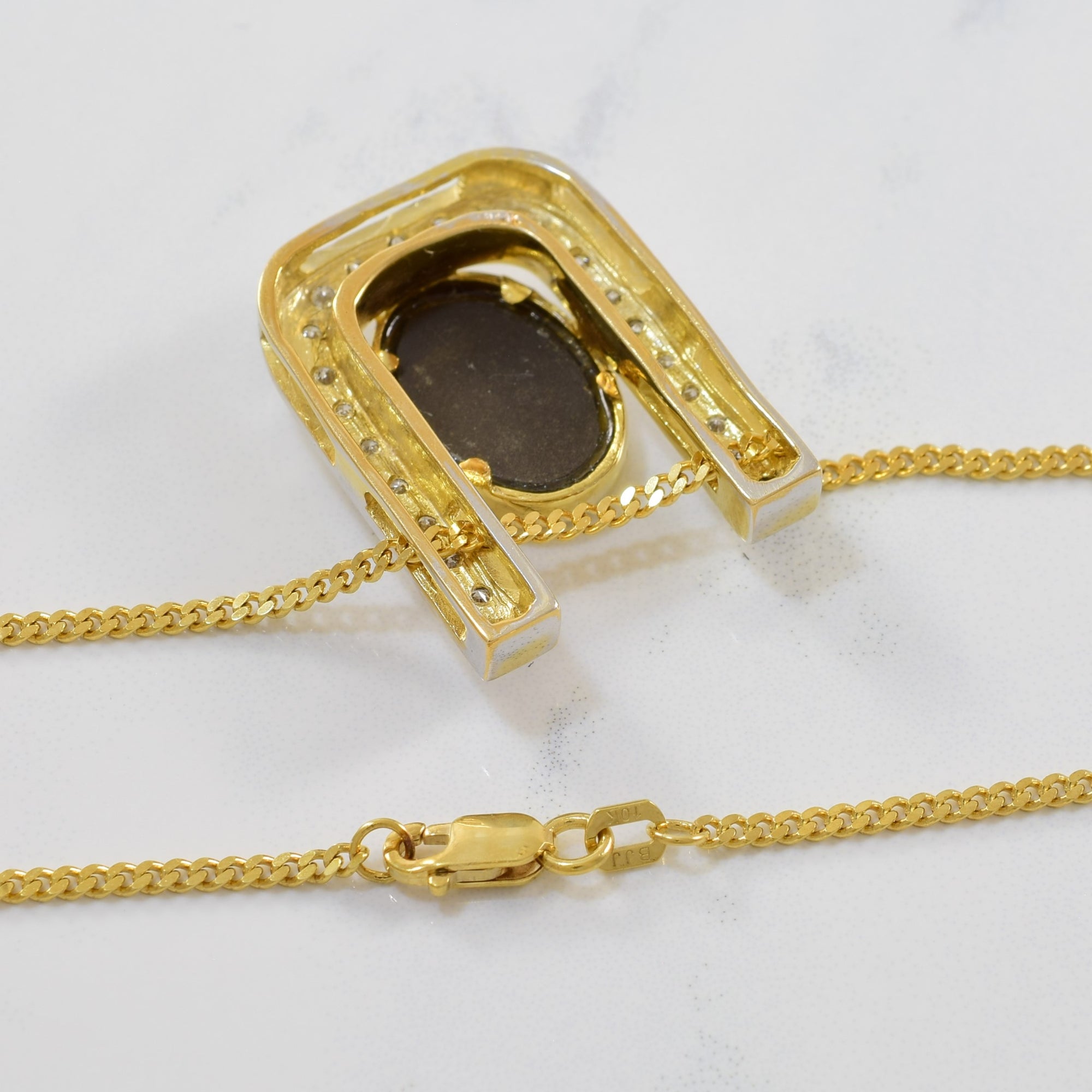 Bezel Set Ammolite & Diamond Necklace | 0.23ctw, 1.75ct | 20