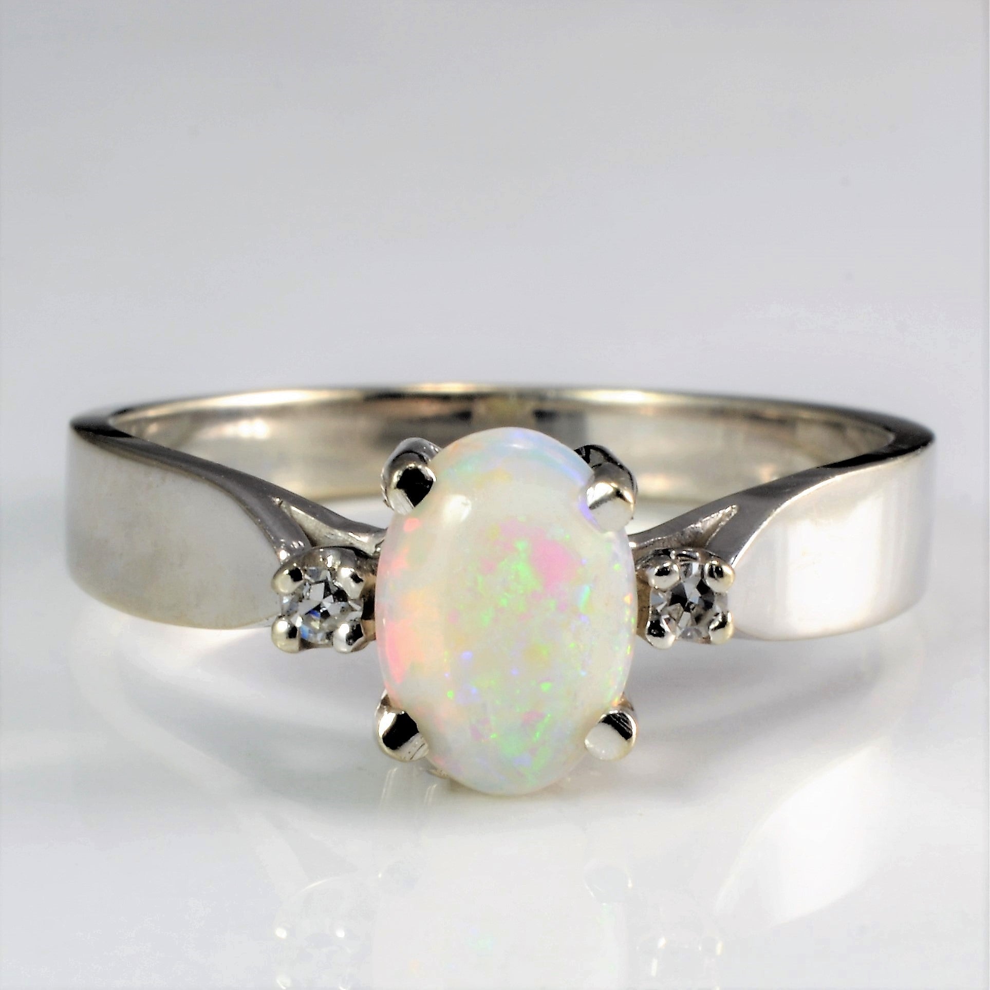 Three Stone Opal & Diamond Ring | 0.03 ctw, SZ 6.25 |