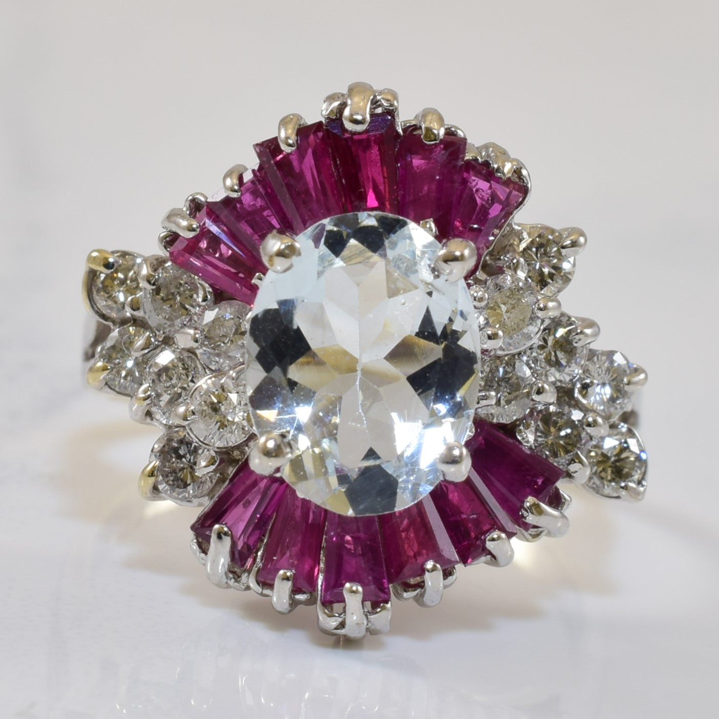 Aquamarine & Ruby Cocktail Ring | 1.40ct, 0.73ctw, 0.42ctw | SZ 5.5 |