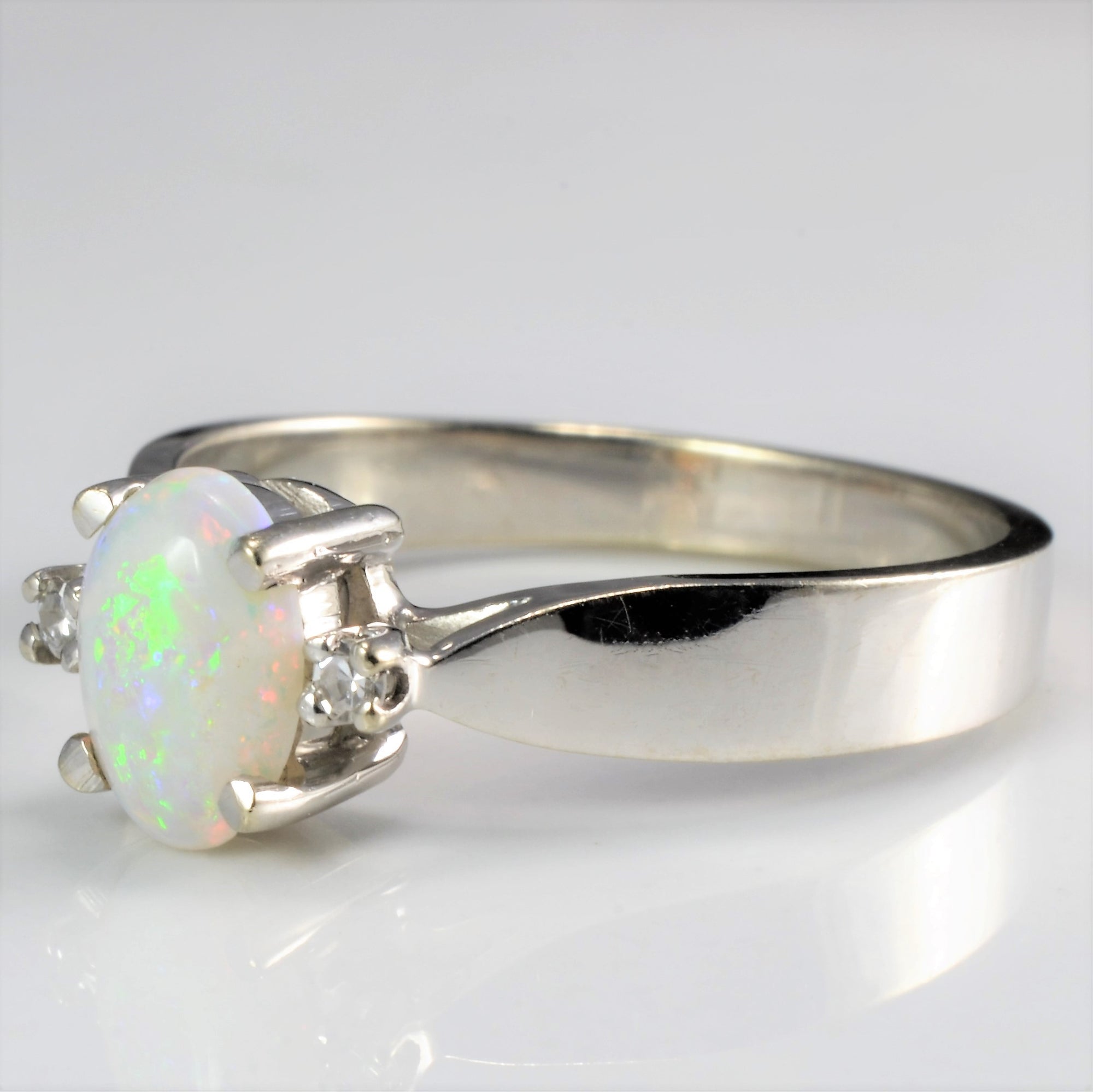 Three Stone Opal & Diamond Ring | 0.03 ctw, SZ 6.25 |