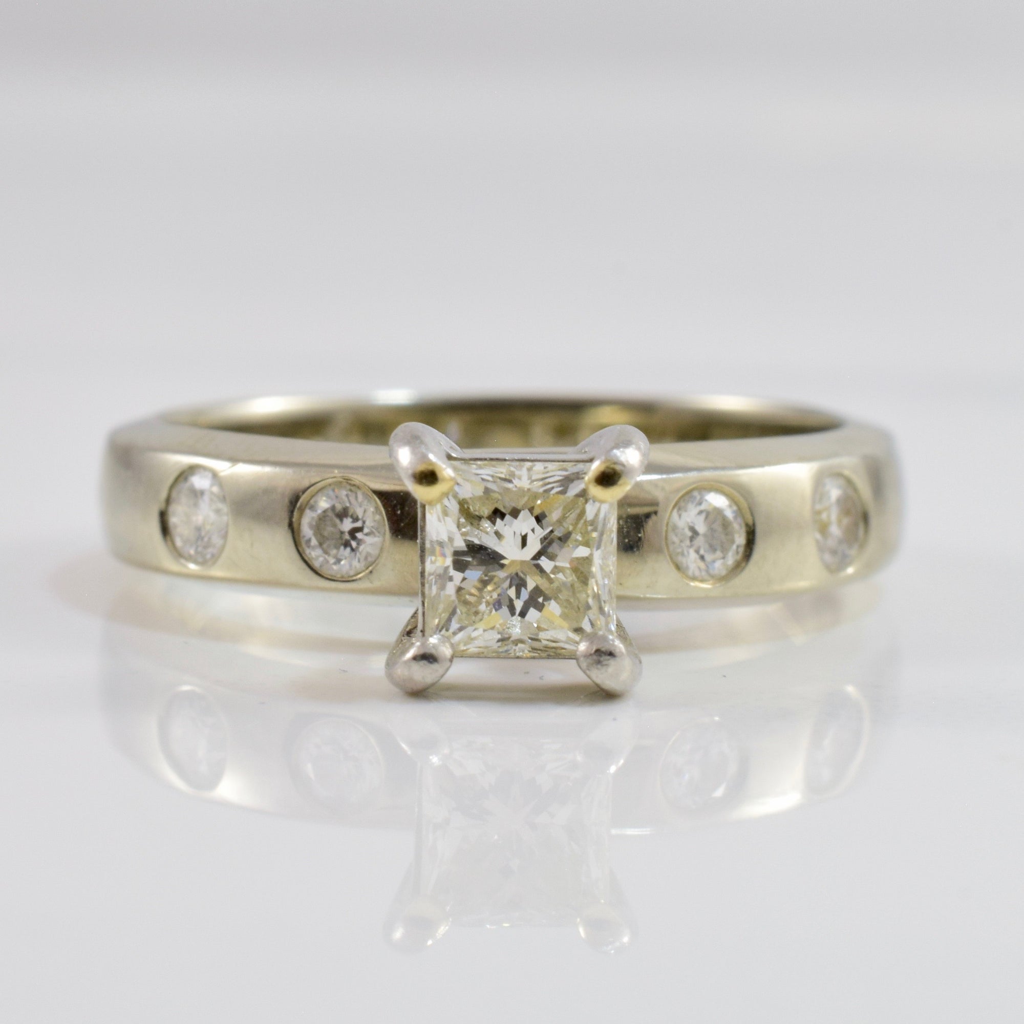 Princess Cut Diamond Engagement Ring with Gypsy Set Accent Diamonds | 0.65 ctw SZ 7 |