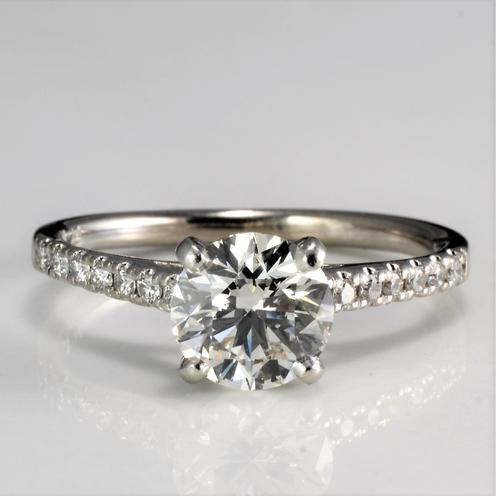 Diamond Band Round Brilliant Engagement Ring |  1.18 ctw, SZ 4.5 | VS2, I |