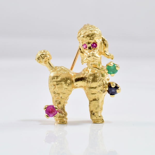 Gold Poodle Brooch with Coloured Stones
