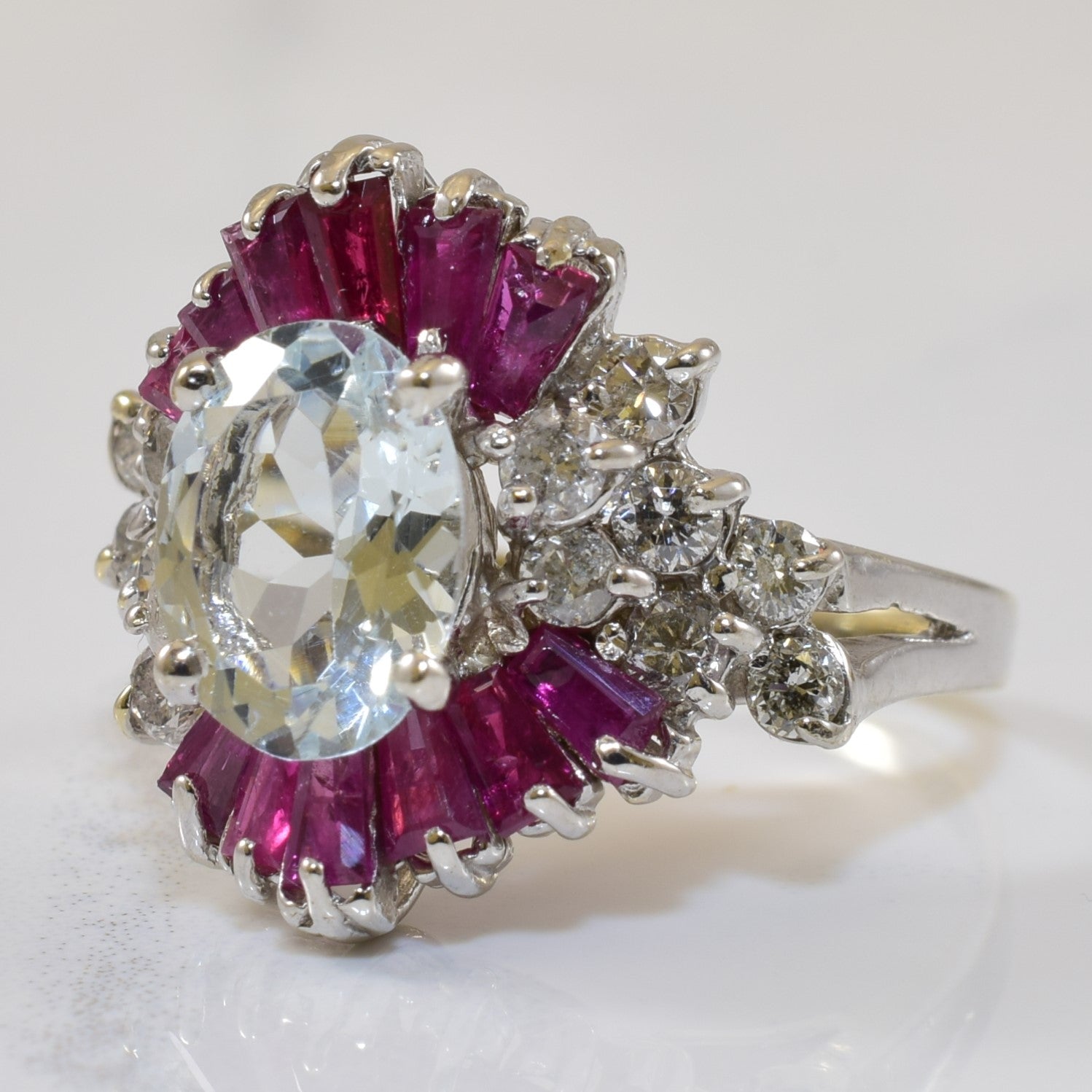 Aquamarine & Ruby Cocktail Ring | 1.40ct, 0.73ctw, 0.42ctw | SZ 5.5 |