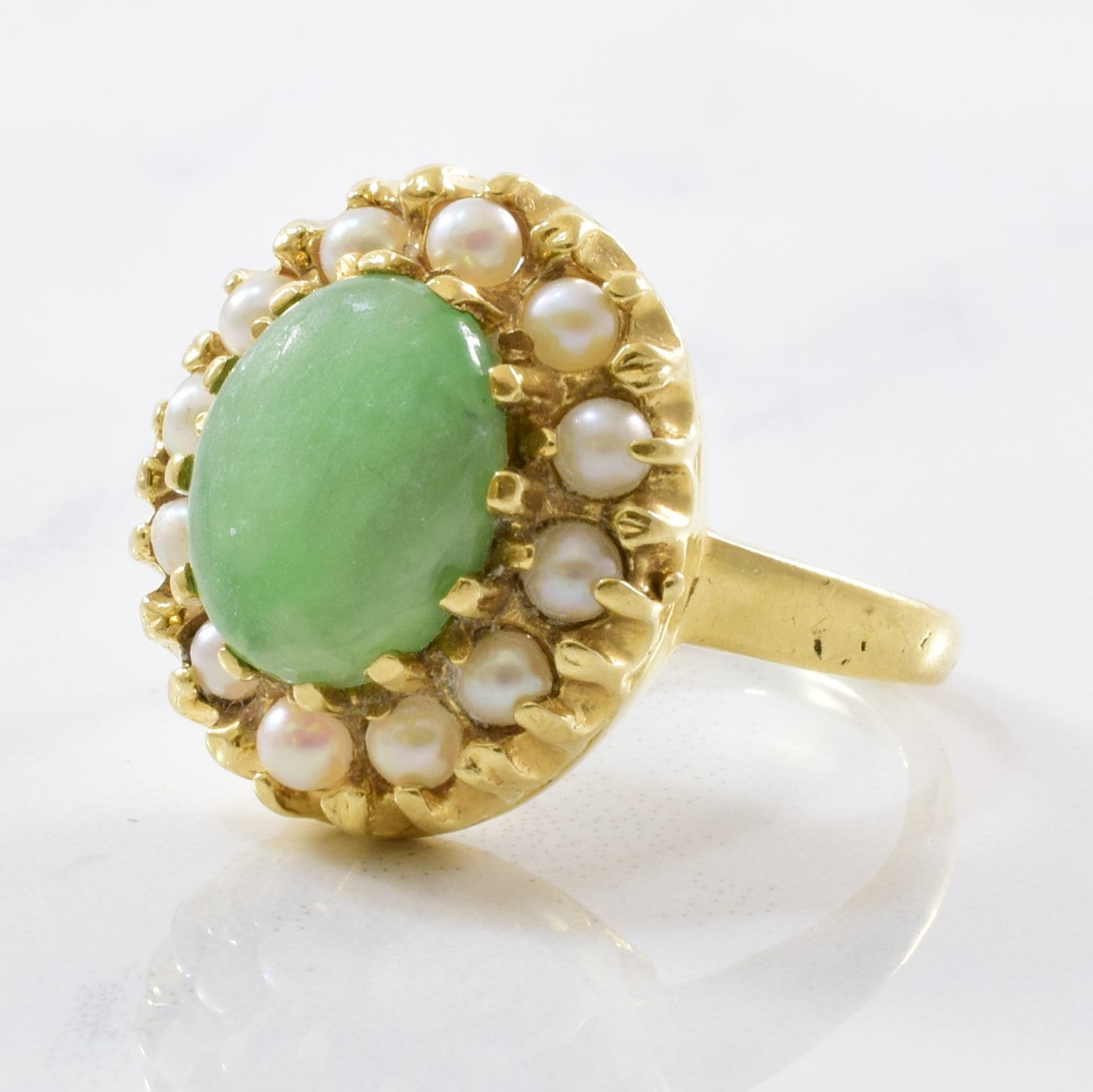 Jade & Pearl Cocktail Ring Circa 1950s | SZ 5.5