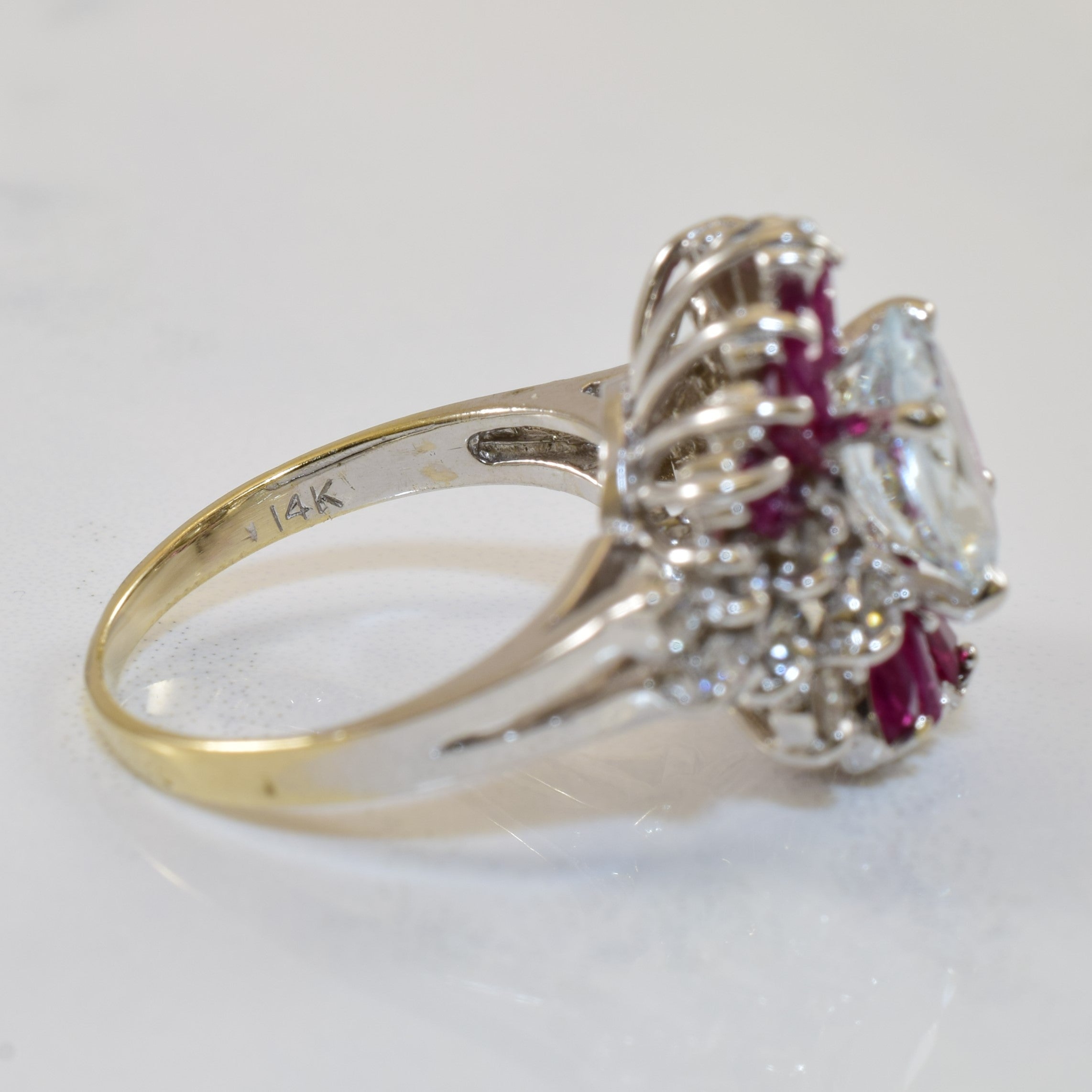 Aquamarine & Ruby Cocktail Ring | 1.40ct, 0.73ctw, 0.42ctw | SZ 5.5 |