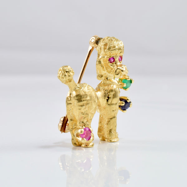 Gold Poodle Brooch with Coloured Stones