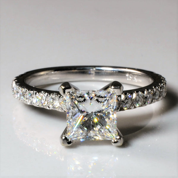 Pave Band Princess Diamond Engagement Ring | 1.55ctw | SZ 5.75 |