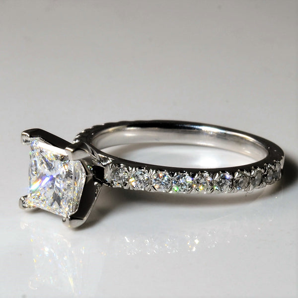 Pave Band Princess Diamond Engagement Ring | 1.55ctw | SZ 5.75 |