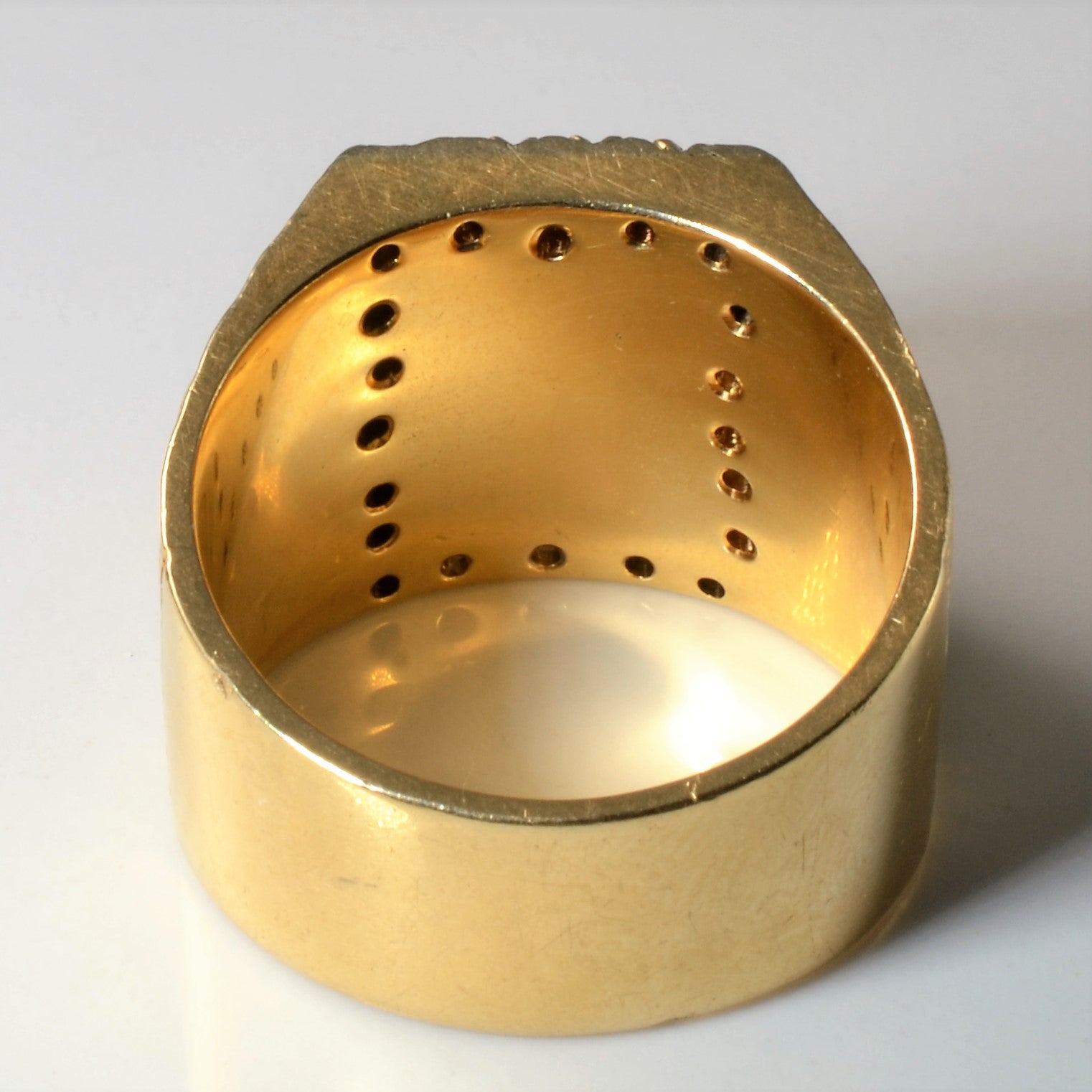 Diamond Brushed Texture Heavy Gold Signet Ring | 0.80ctw | SZ 12.75 |