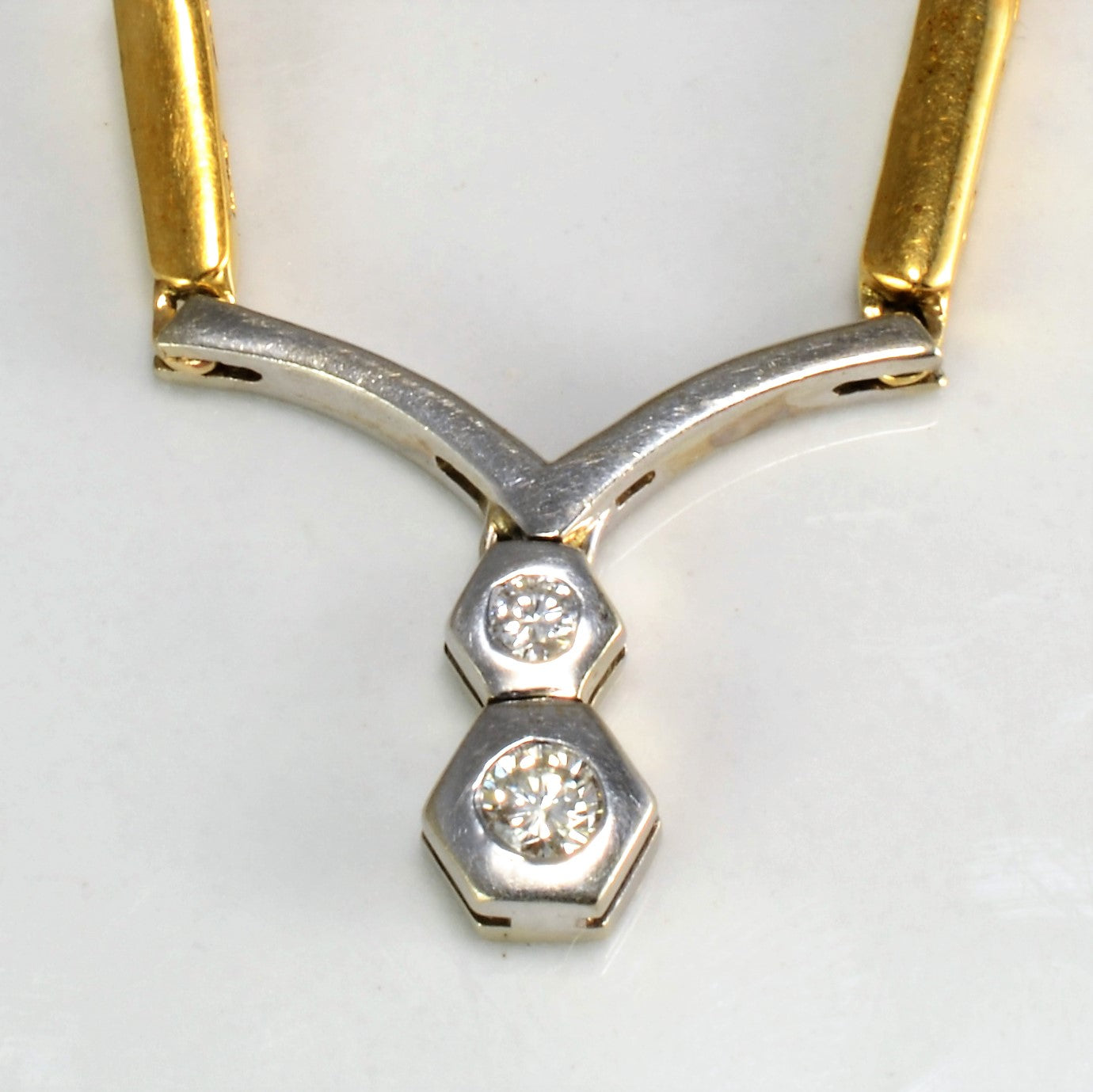 Bezel Set Diamond Two Tone Gold Necklace | 0.17 ctw, 14''|