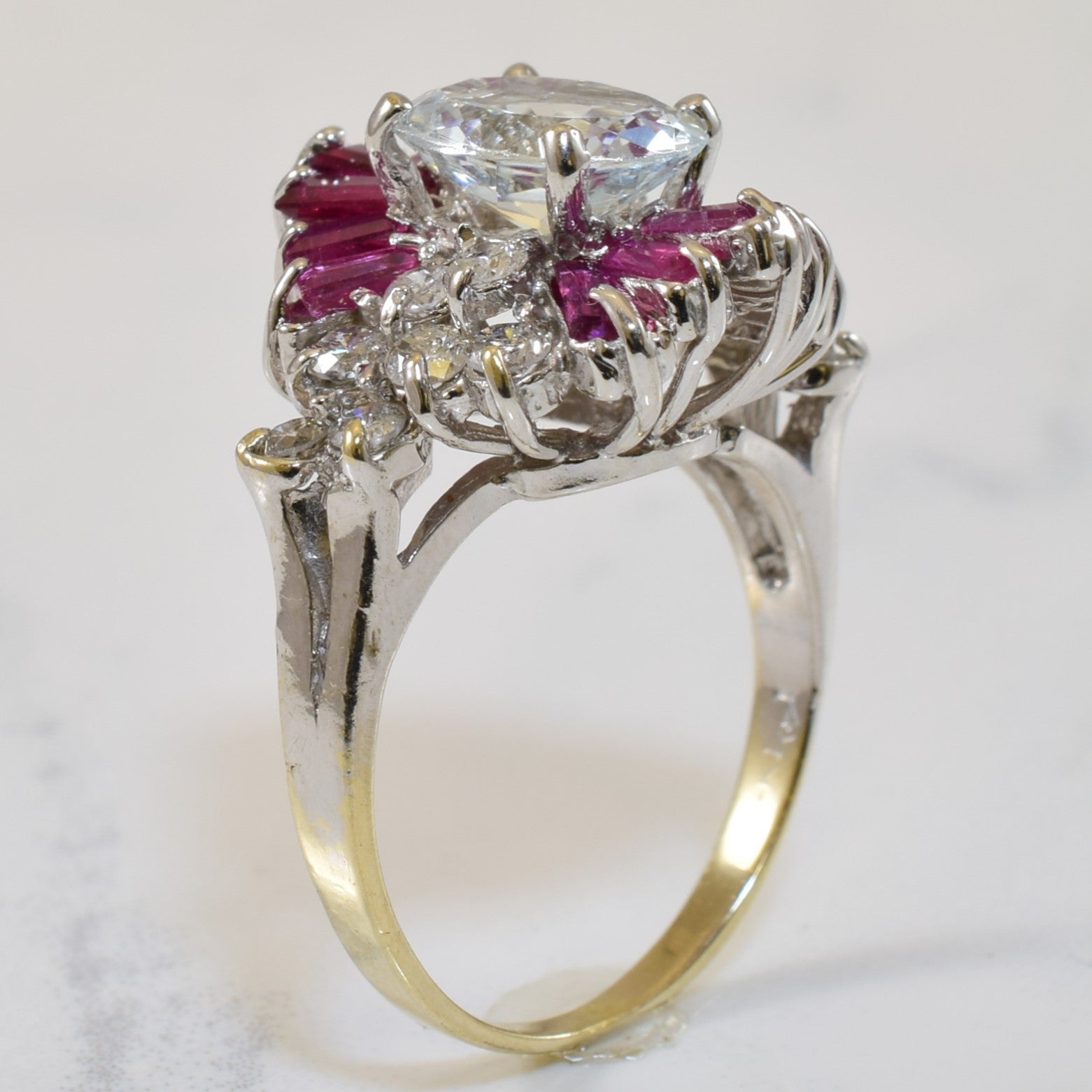 Aquamarine & Ruby Cocktail Ring | 1.40ct, 0.73ctw, 0.42ctw | SZ 5.5 |