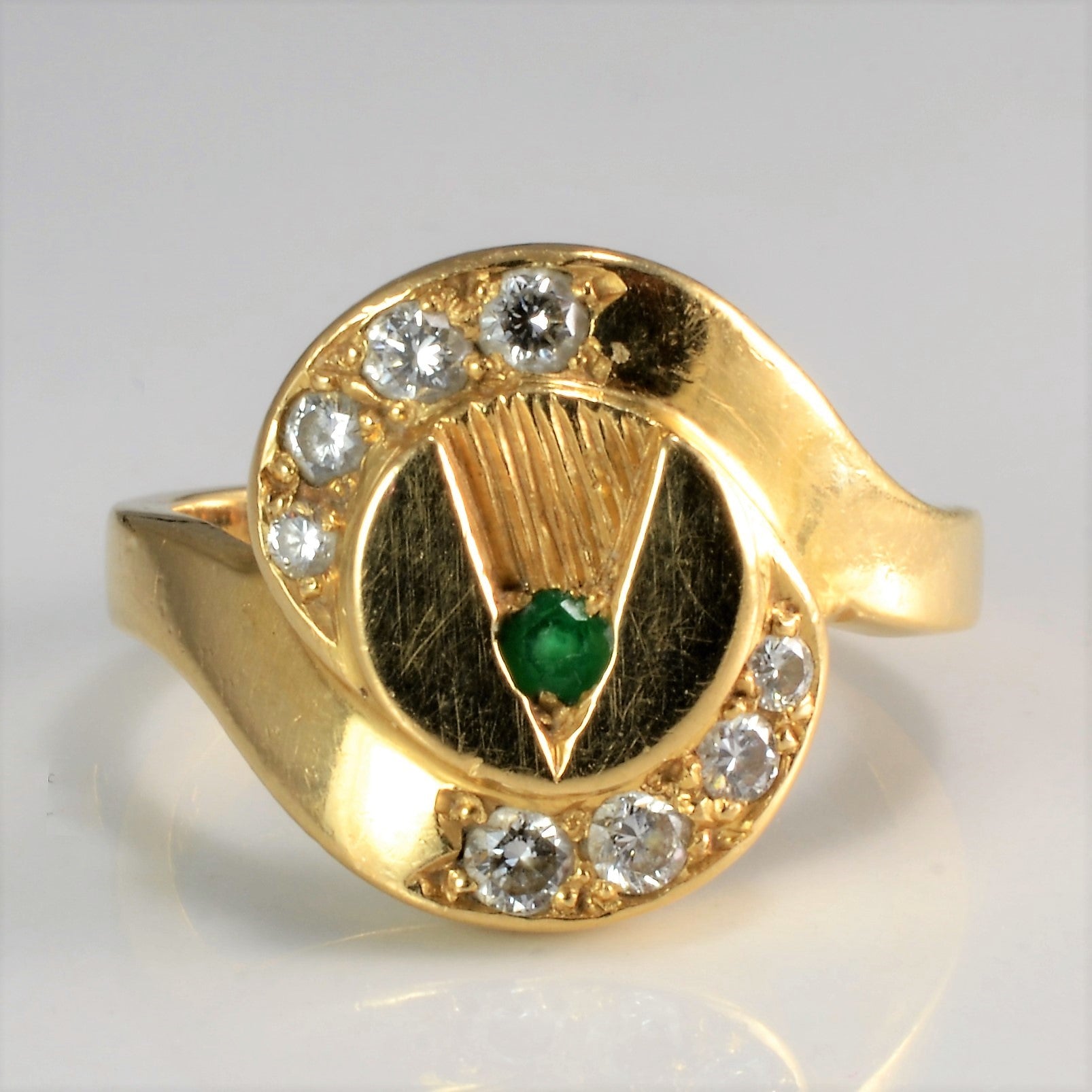 Solid Bypass Diamond & Emerald Ring | 0.24 ctw, SZ 7 |