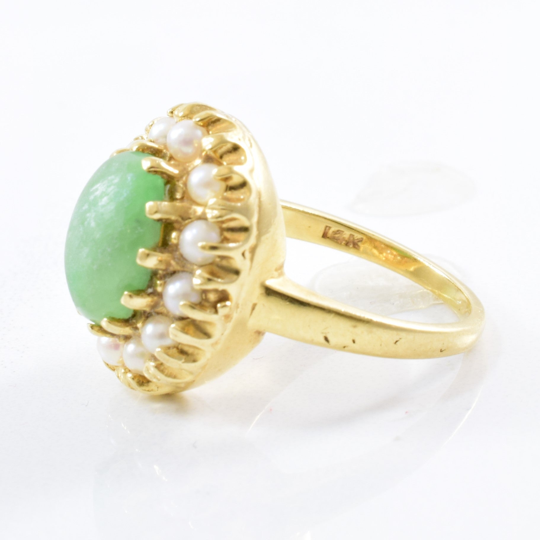 Jade & Pearl Cocktail Ring Circa 1950s | SZ 5.5