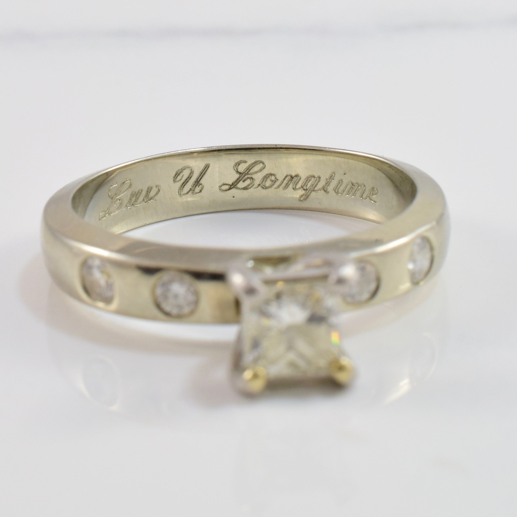 Princess Cut Diamond Engagement Ring with Gypsy Set Accent Diamonds | 0.65 ctw SZ 7 |