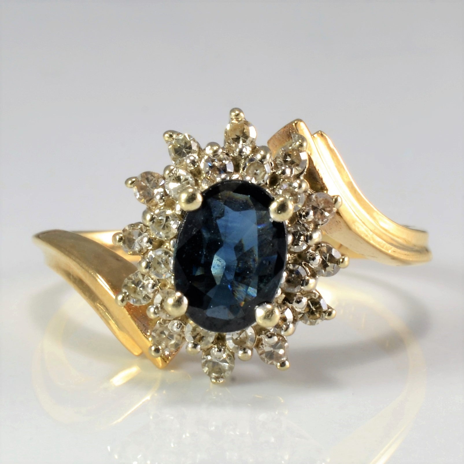 Cocktail Style Sapphire & Diamond Bypass Ring | 0.27 ctw, SZ 6.5 |