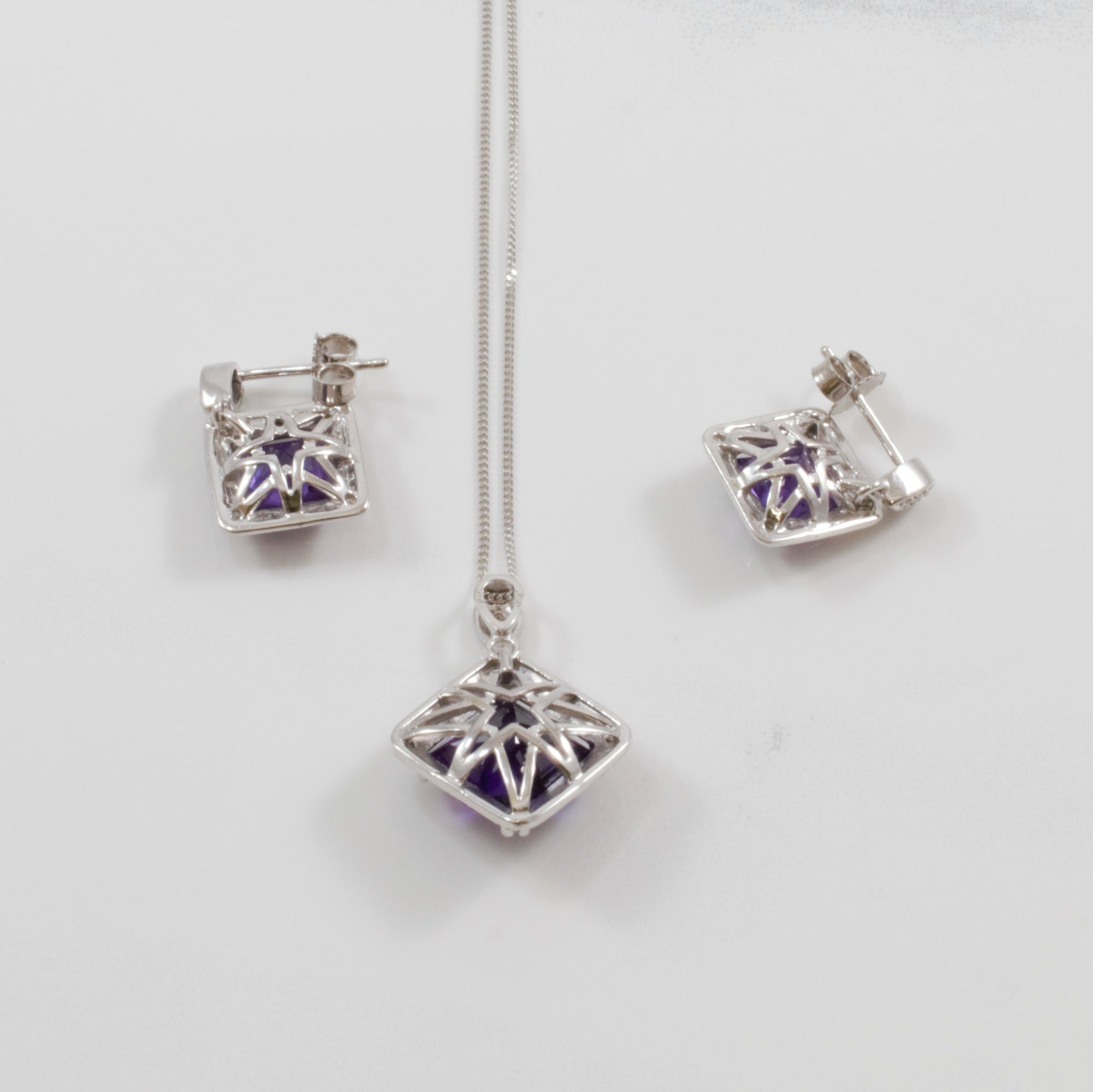 Amethyst Halo Necklace & Earrings Set | 0.04ctw, 4.40ctw | 18