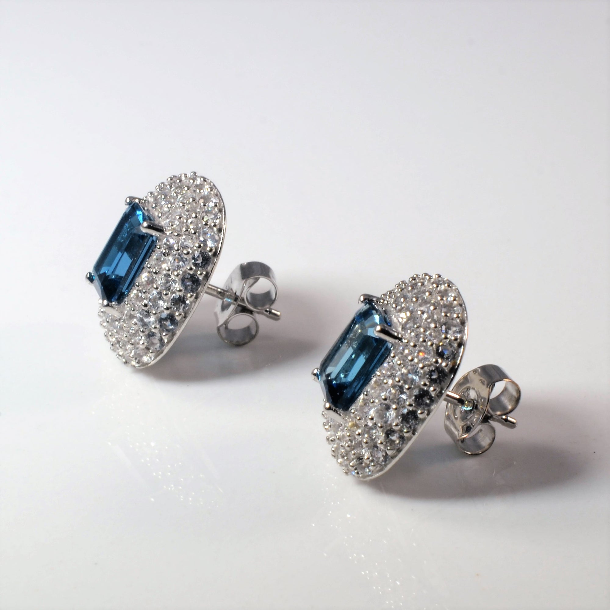 Blue & White Topaz Stud Earrings | 1.50ctw, 1.50ctw|