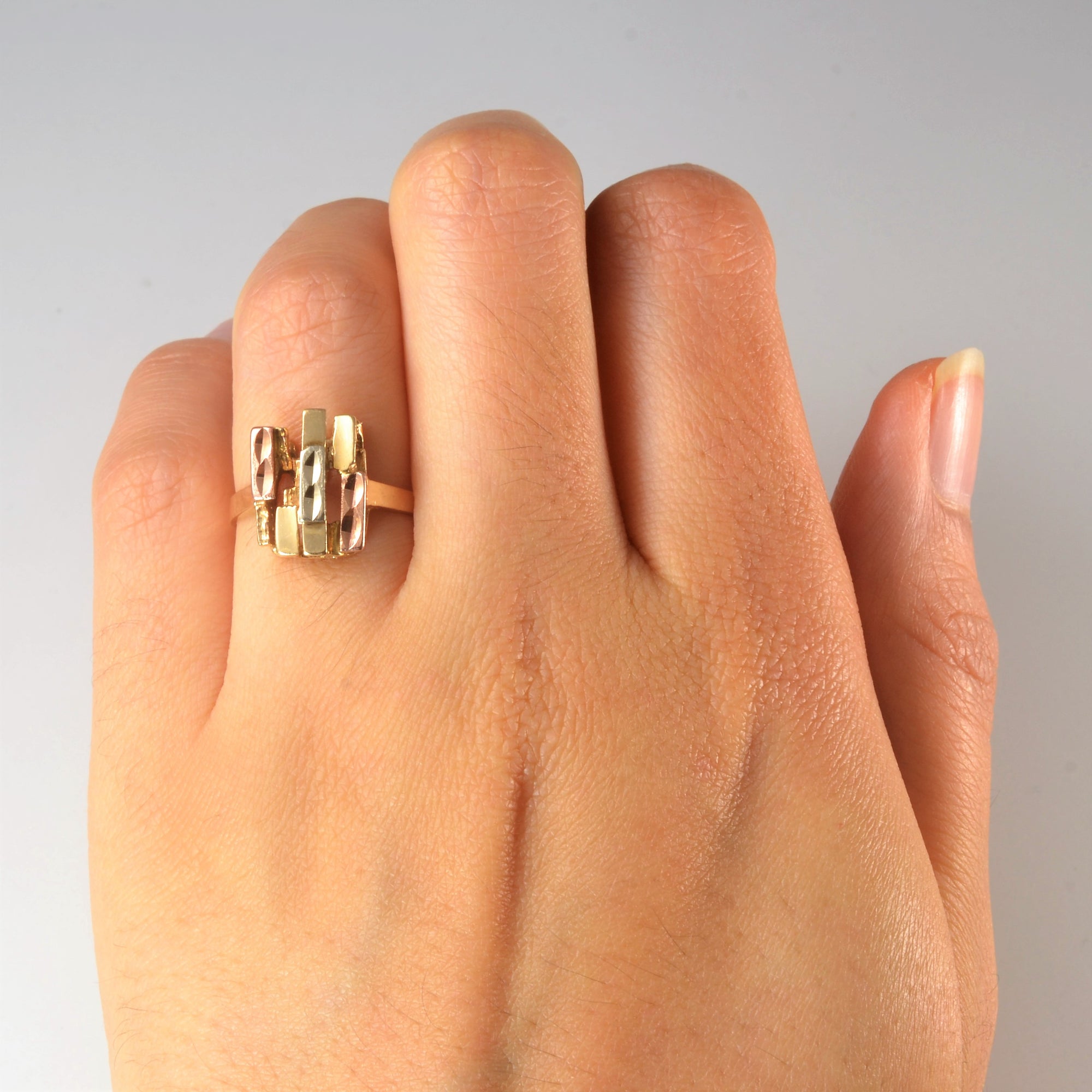 Hammered Tri Tone Cocktail Ring | SZ 4.75 |