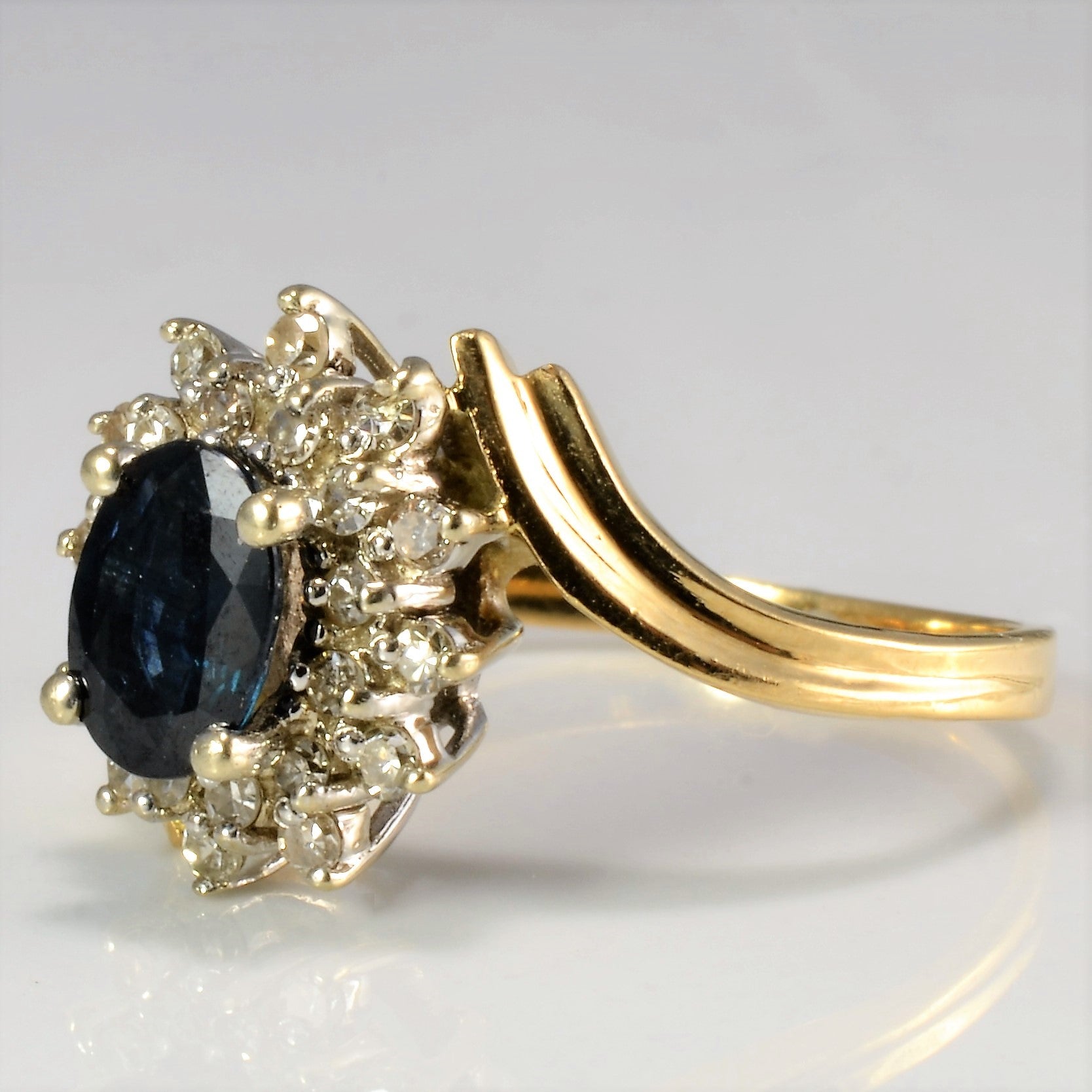 Cocktail Style Sapphire & Diamond Bypass Ring | 0.27 ctw, SZ 6.5 |