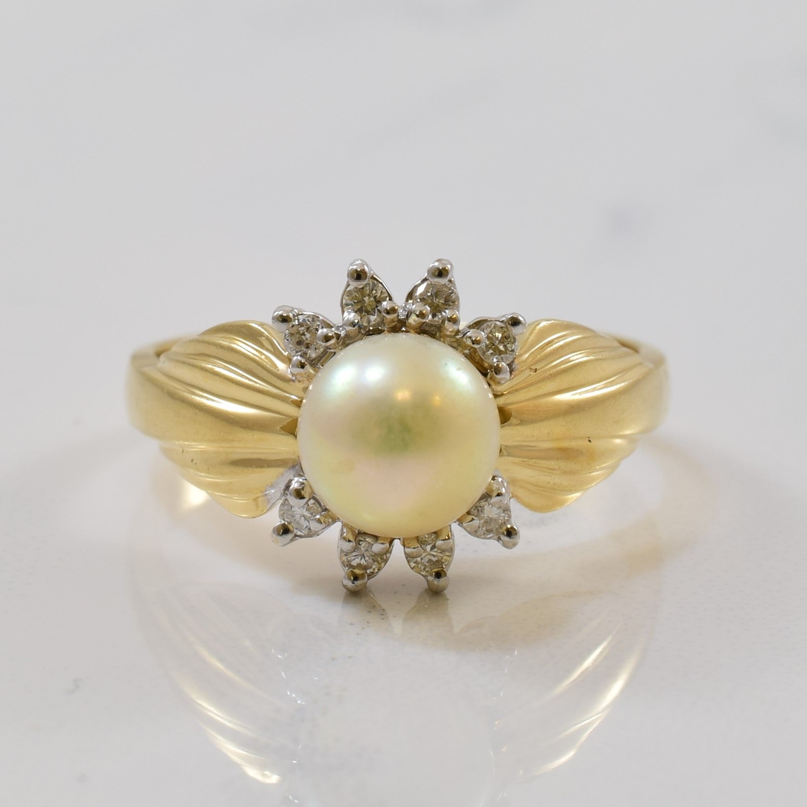Tapered Pearl & Diamond Ring | 1.85ct, 0.08ctw | SZ 6.25 |