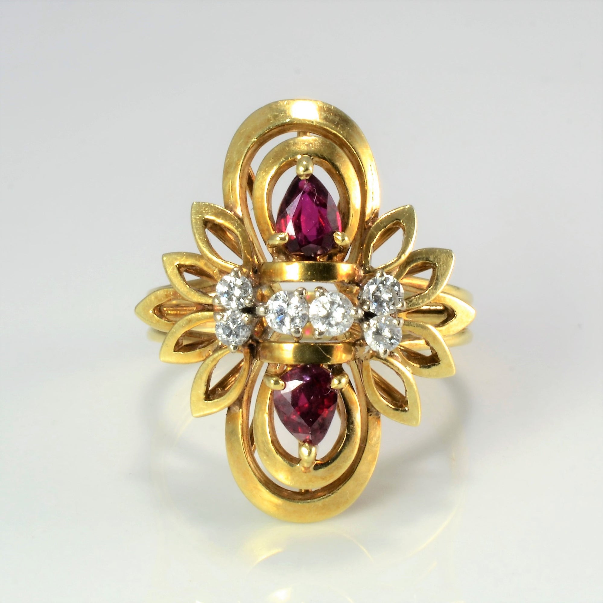 Filigree Floral Inspired Ruby & Diamond Ladies Ring | 0.20 ctw, SZ 7.5 |