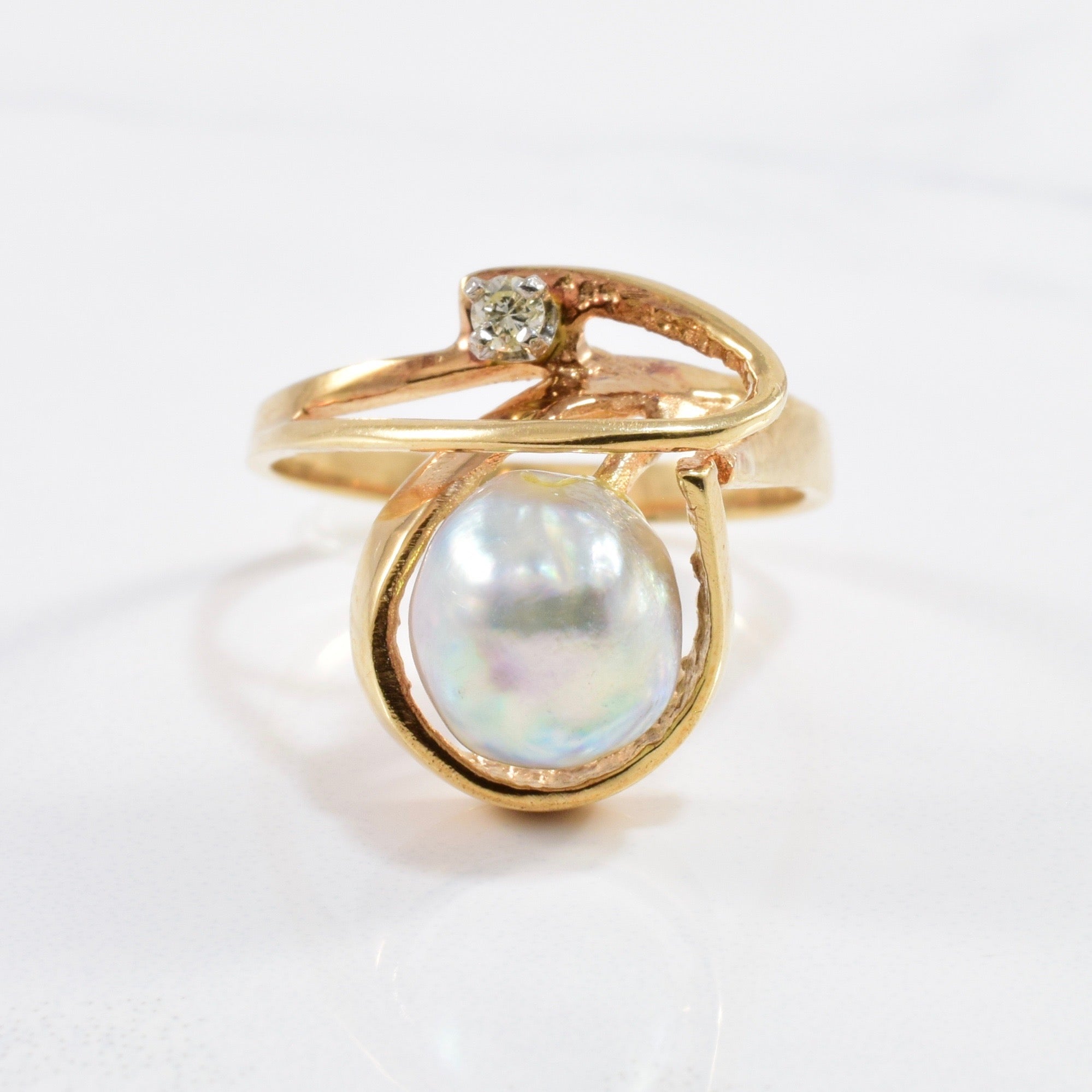 Baroque Pearl & Diamond Ring | 0.04ctw, 4.80ct | SZ 7.25 |