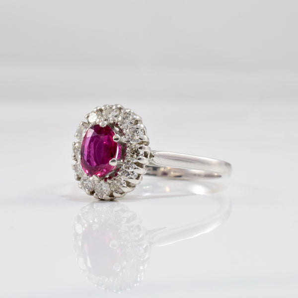 Vintage Diamond Halo Ruby Ring | 0.36 ctw SZ 5.5 |