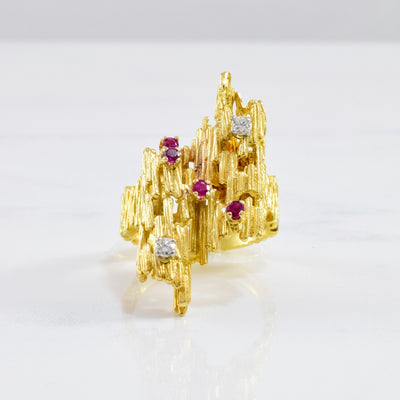 Ruby & Diamond Textured Ring | 0.08 ctw SZ 5.75 |