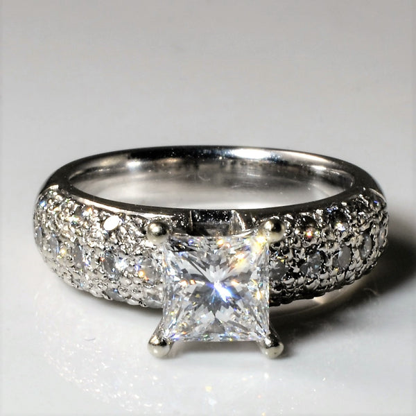 Pave Wide Band Princess Engagement Ring | 1.68ctw | SZ 5 |
