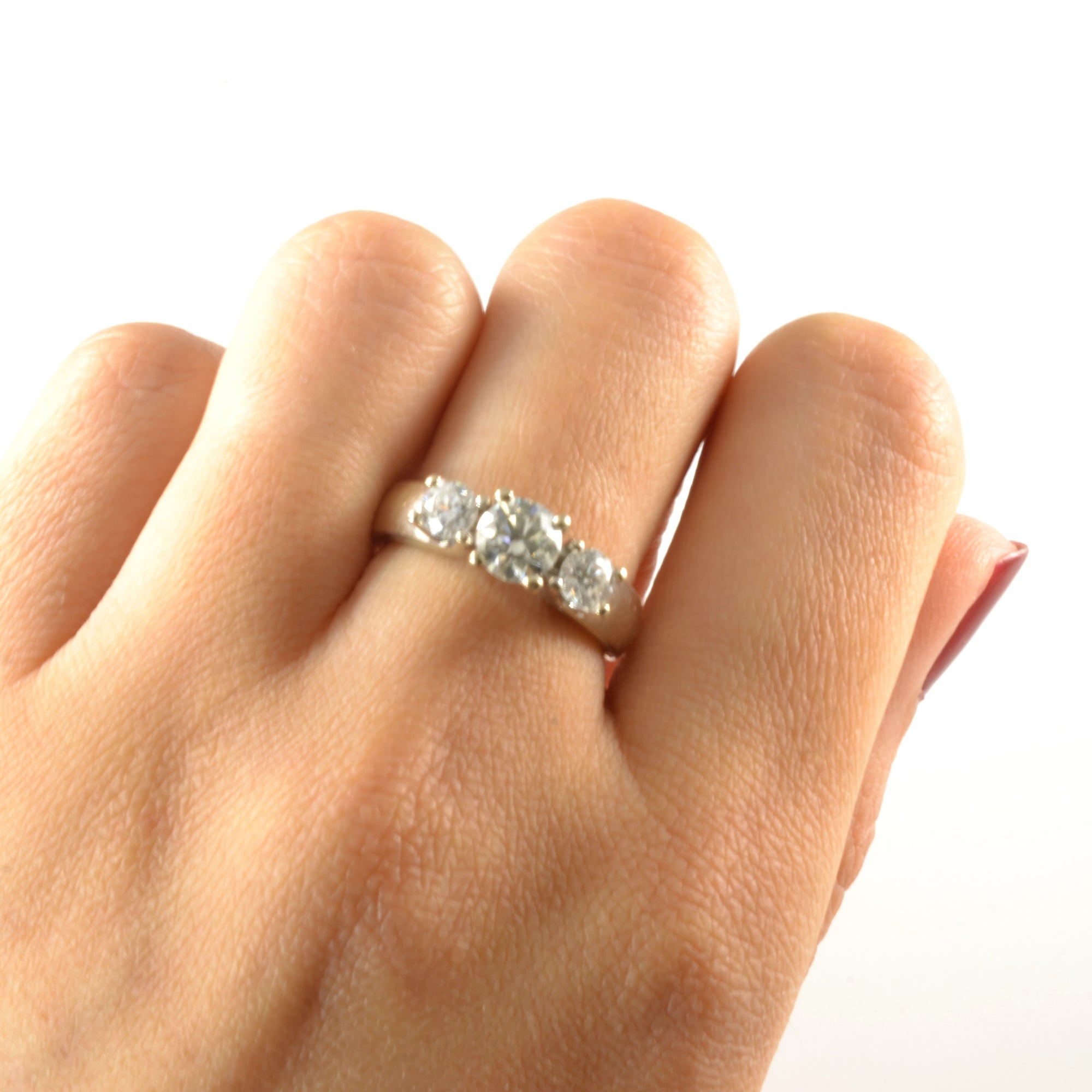 Wide Band Three Stone Diamond Engagement Ring | 1.18ctw | SZ 6 |